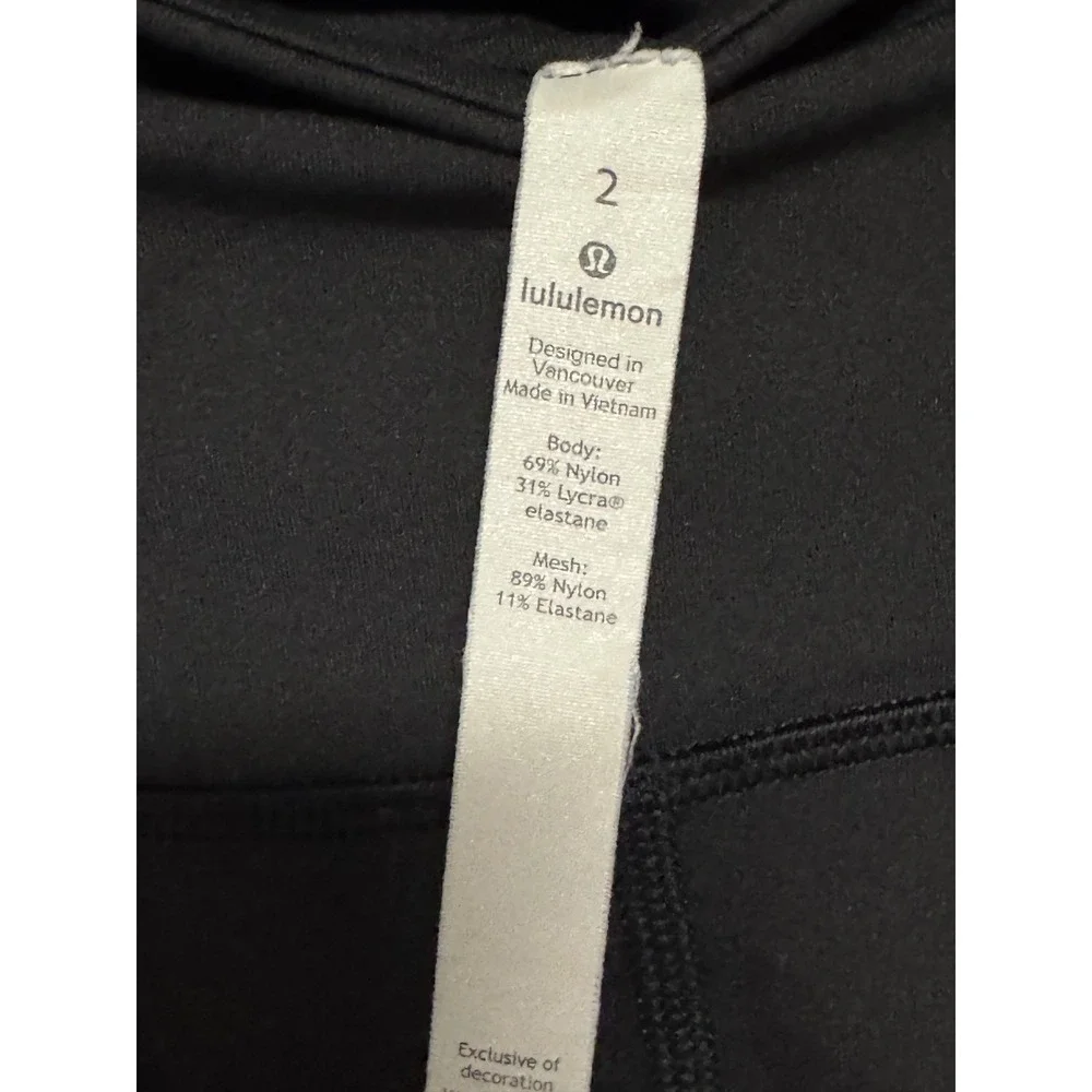 Lululemon Black Velvet Detail Mesh Floral Side Panel Leggings Cropped Size‎ 2